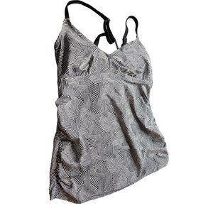 Ingrid‎ & Isabel Maternity Black & White Strappy Back Tankini Swim Top Small